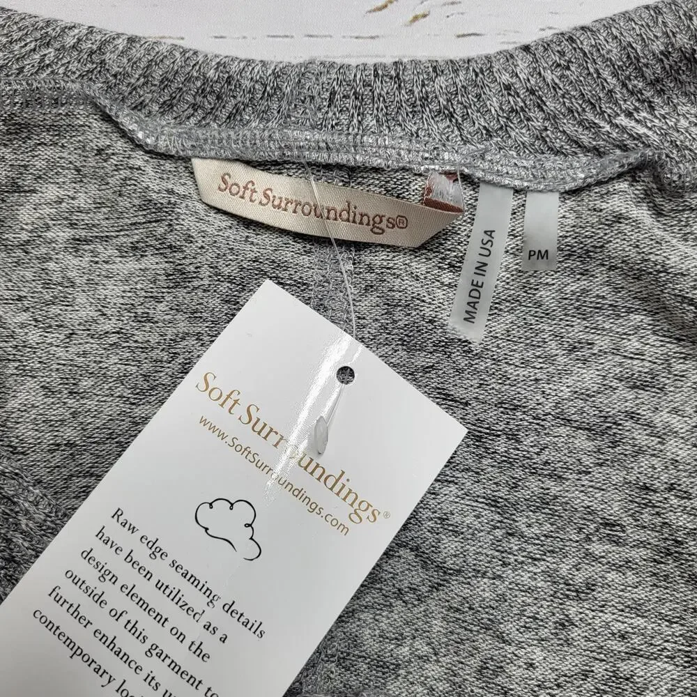 Soft Surroundings Cowl Neck Raw Hem High Low Hoodie Top Gray Marl Medium